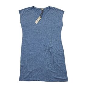 NWT Mododoc Blue Striped Asymmetrical Twist Front T-Shirt Dress